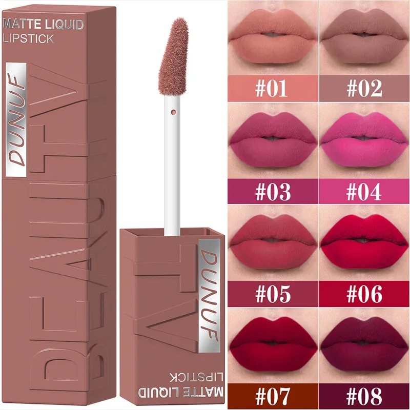 DUNUF 8-color matte velvet smooth easy-to-apply square tube lip gloss...