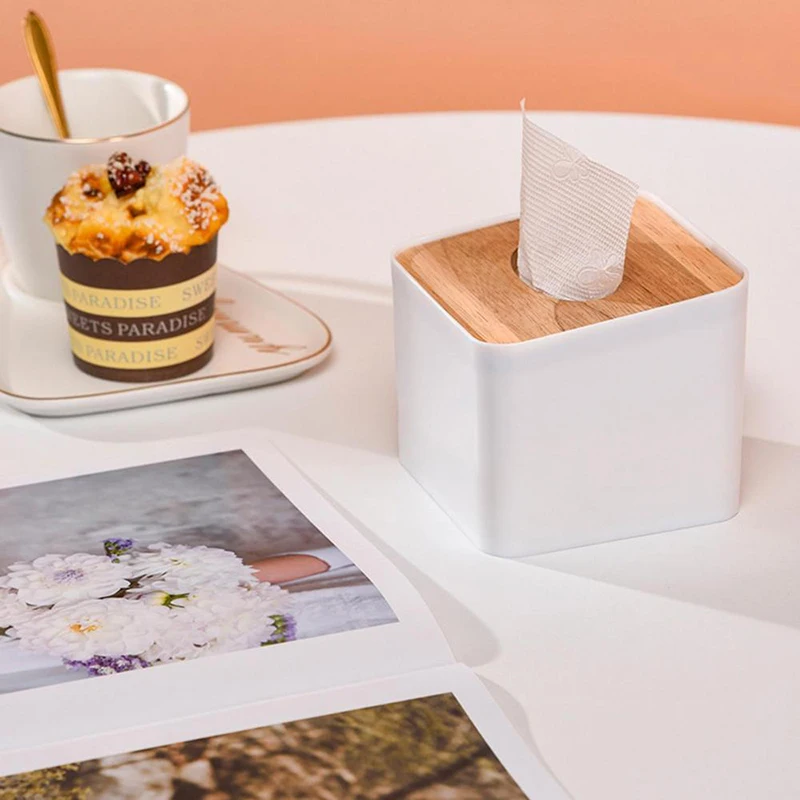 Home Tissue Paper Dispenser White Tissue Box Napkin Containers Wood Cover Smooth Wooden Facial Container tissue box tissue dispenser napkin holder