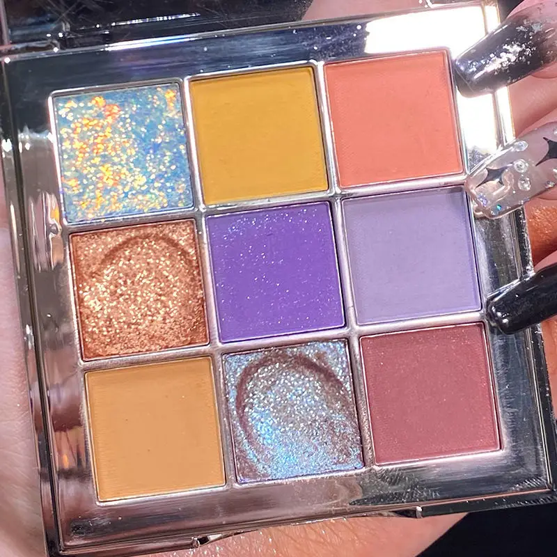9 Colors Eyeshadow Palette Pearly Matte Blue Purple Colorful Eyeshadow