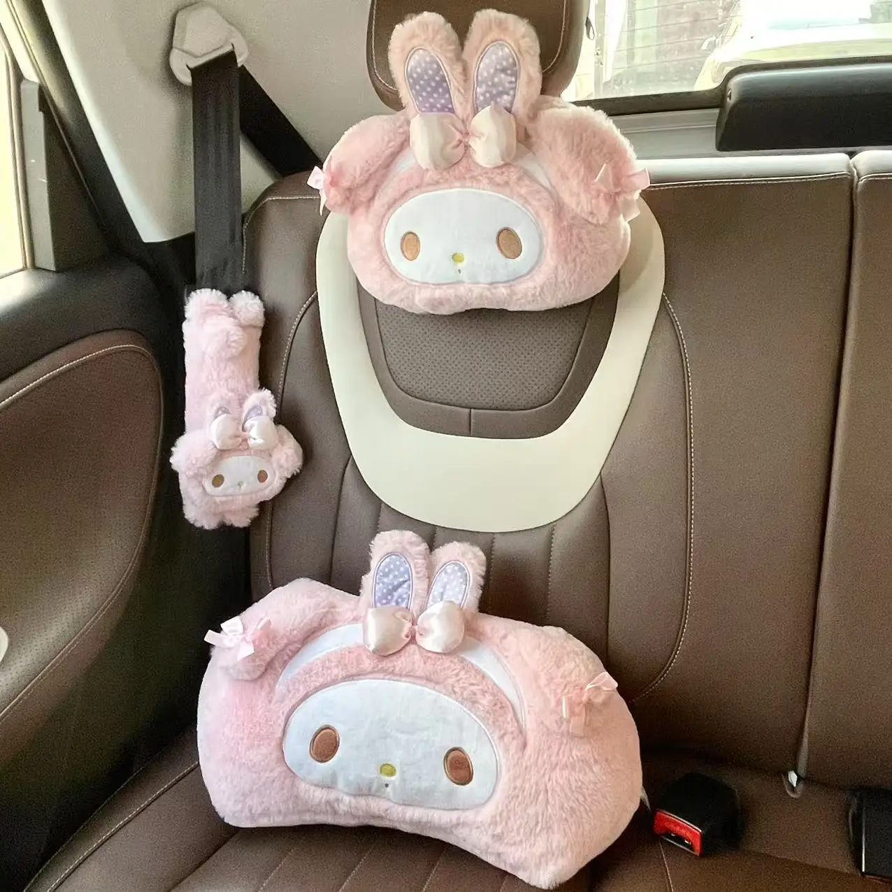 Comfortable Sanrio My Melody Headrest Pink Sweet Piano Back Cushion Car Seat Belt Cover Car Accessories Throw Pillow Girl Gifts