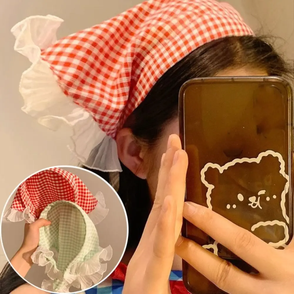 

Lazy Person Lace Headscarf Triangle Headscarf Hairhoop Lace Headband Hair Accessories Sun Protection Headscarf Grid