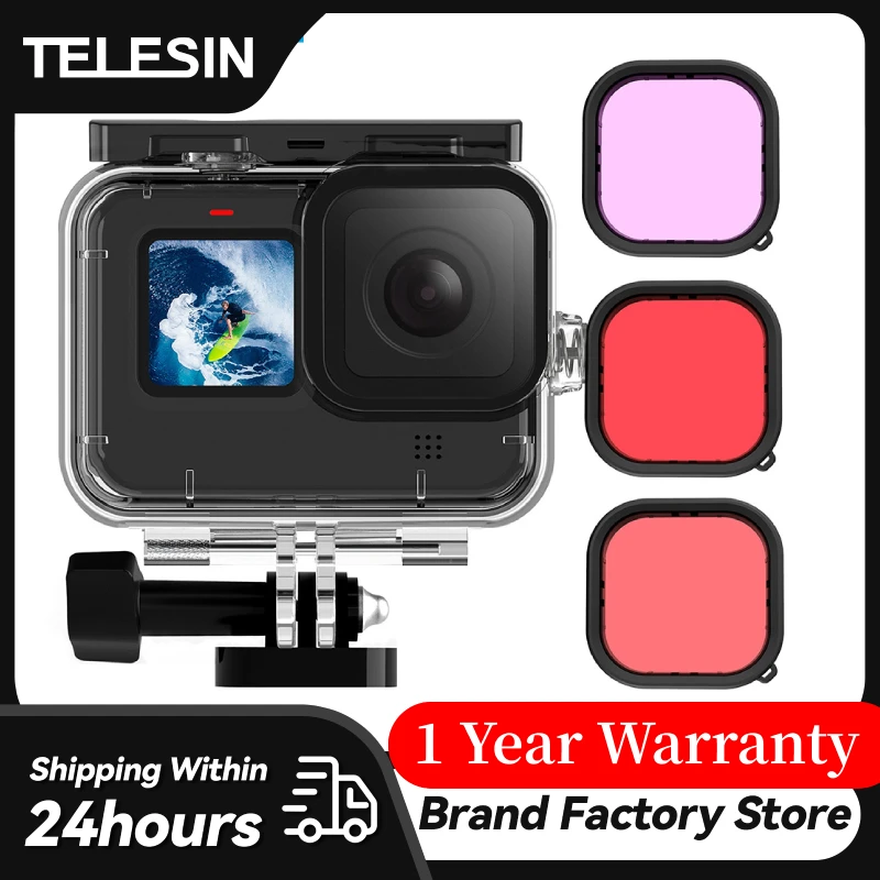 TELESIN 45M Waterproof Case For GoPro 12 11 10 9 Tempered Glass Lens Diving Housing Cover