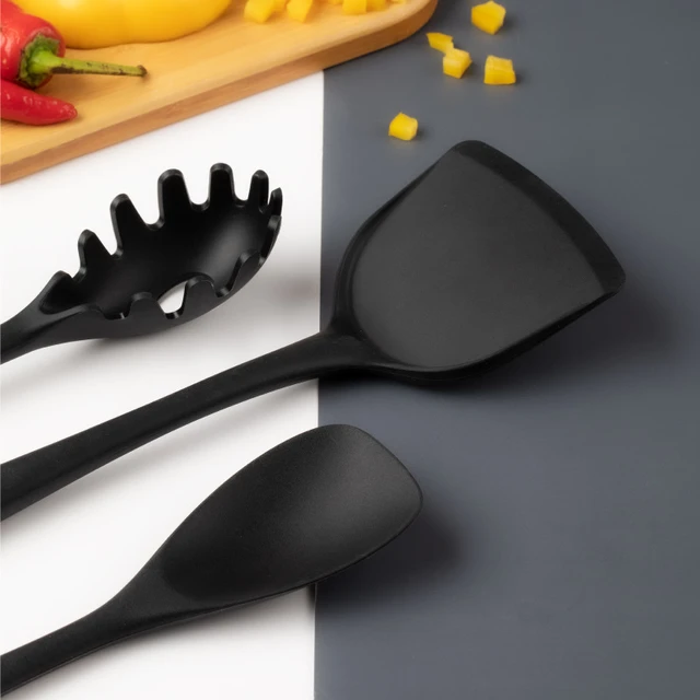 Ustensiles de cuisine antiadhésifs en silicone sans BPA, outils de cuisson  F2, cuillère noire, spatule, pelle, ustensiles, gadgets de cuisine,  accessoires - AliExpress