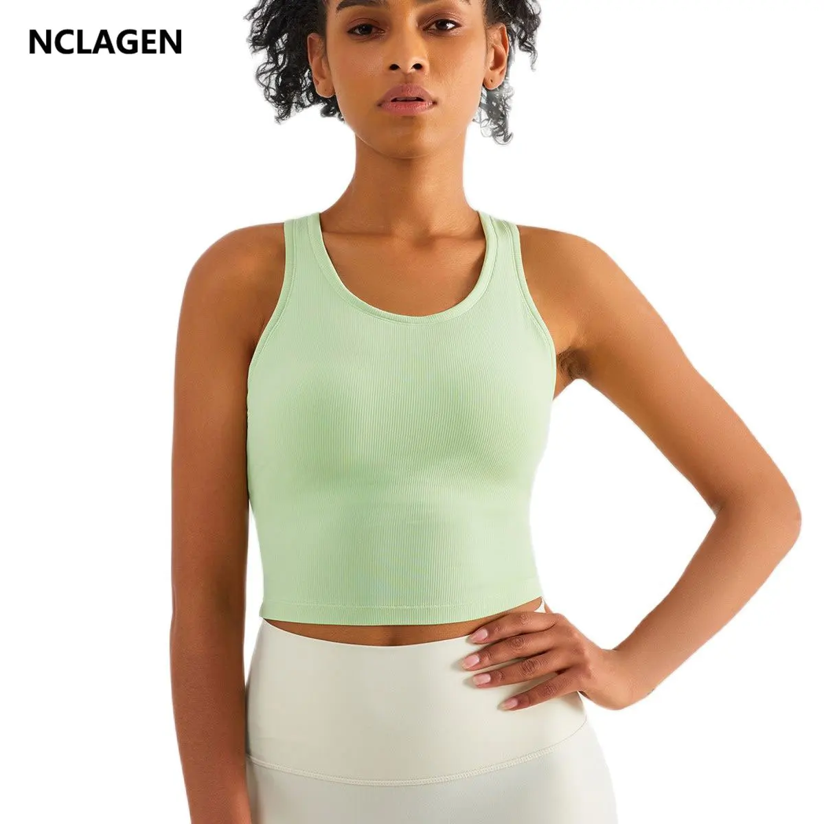 NCLAGEN 2 In 1 Women Yoga Vest Square Neck Sports Bra Removable Chest Pad  Fitness Running Crop Tank Top Workout Gym Underwear