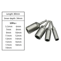 5.5-19mm Impact Socket Adapter 80mm Length Deepen Nut Driver Drill Bit Set for Power Tools 1/4-inch Hex Shank Wrench Screw 2