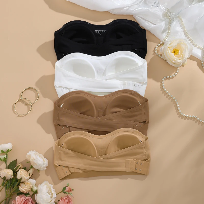 1Pc Removable Padded Soft Ice Silk Traceless Women Brasseries Wire Free Seamless Bra for Women Strapless Bra