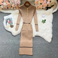 YuooMuoo Europe Fashion Wrap Hips Bandage Knitted Dress Autumn Winter Women Slim Waist Long Bodycon Sweater Dress Party Vestidos - Image 4