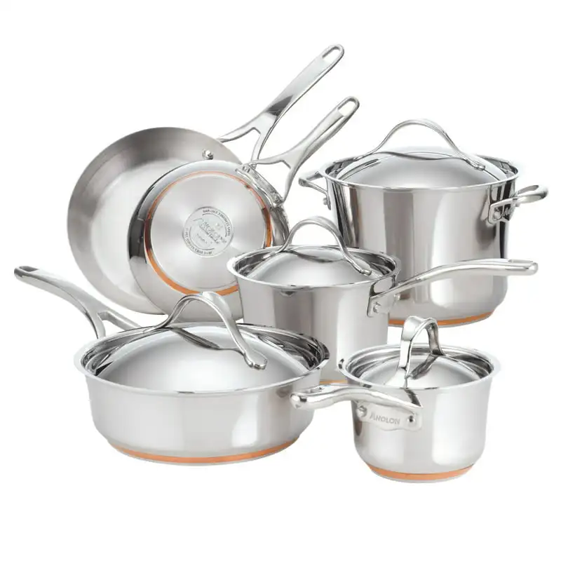 

Copper Stainless Steel Pots and Pans Cookware Set, 10-Piece, Silver Wooden box Molde para hornear Cooling rack Takoyaki pan Plat