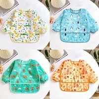 Baby Bibs Cute Colorful Cartoon Waterproof Bib Infant Eating Children Drawing Long Sleeve Apron Self Feeding Baby 0-3 Years 1