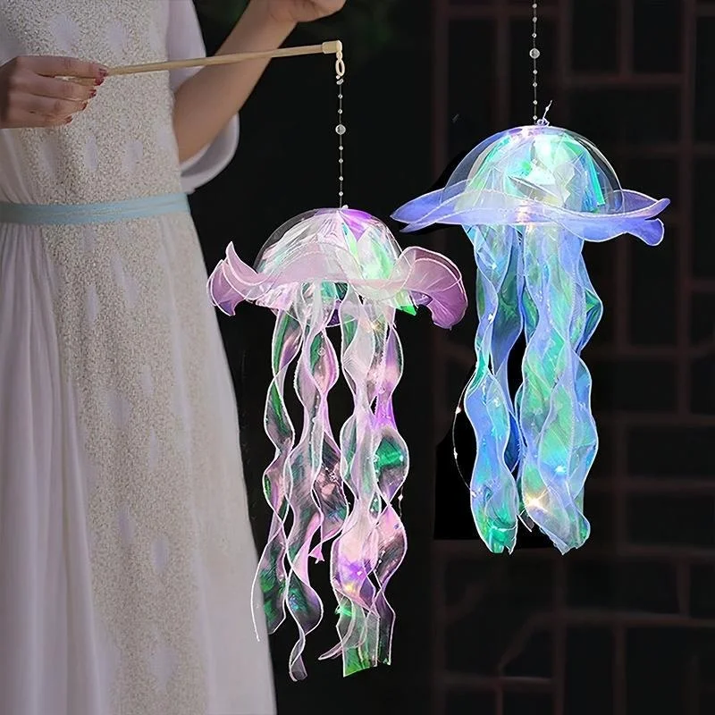빛나는 해파리 랜턴 홀로그램 무지개빛 휴대용 LED 야시장 파티 웨딩 실내 장 걸이식 장식품