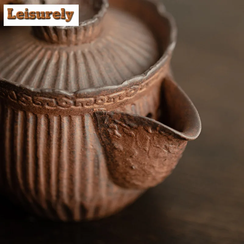 120ML Creative Old Rock Clay Teapot Handmade Stripe Coarse Pottery Pot Household Tea Making Kettle With Filter Tableware Craft