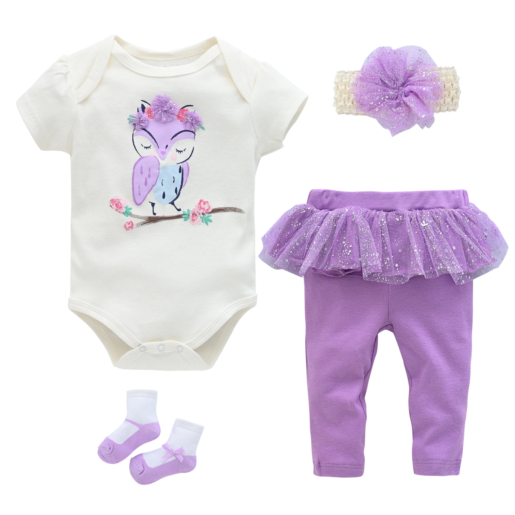 Honeyzone Baby Girl Outfit Purple Infant Animal Print Bodysuits Flower