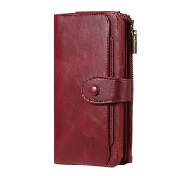 Luxury Leather Zipper Flip Wallet Case with Removable Cover - iPhone 12(12 Pro) (Red)