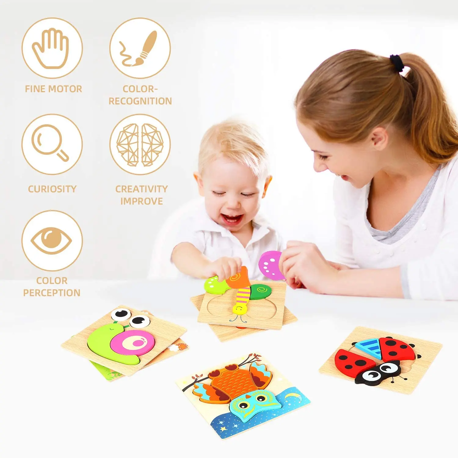 3D Wooden Puzzle Bricks Baby Toys Cartoon Animal Wood Blocks Jigsaw Educational Learning Games Montessori Newborn Toddlers Gift