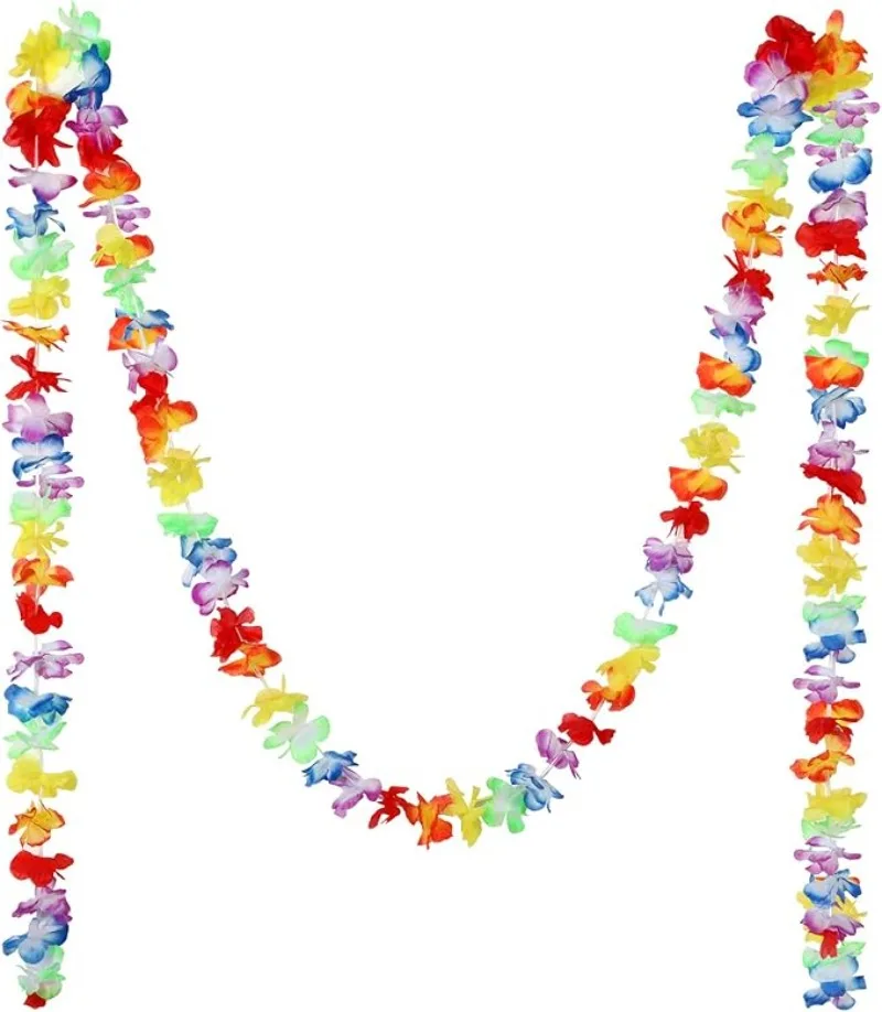 10 Stück mehrfarbige hawaiianische Luau-Tropenblumen-Lei-Girlande, Luau-Blumenbanner für Hochzeitsfeier-Dekorationen, 2 m, 3 m, 6 m Länge