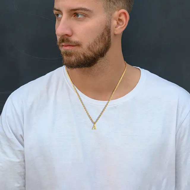 Initial Necklaces for Men Women, Stainless Steel A-Z 26 Letters Alphabet Charm Pendant with 60CM/23.6" Twisted Rope Chain Gift 4