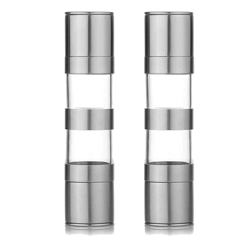 

HOT SALE 2 Pcs Salt And Pepper Grinder, 2 In 1 Stainless Steel Salt Grinders And Pepper Mill Set With Adjustable Ceramic Rotor