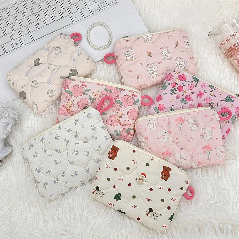 Coin Purse Coin Wallet Change Bag Cartoon Quilted Cotton Makeup Bag Key Earphones Storage Bag Girl's Clutch Small Cute Wallet Coin Pouch Mini Purse
