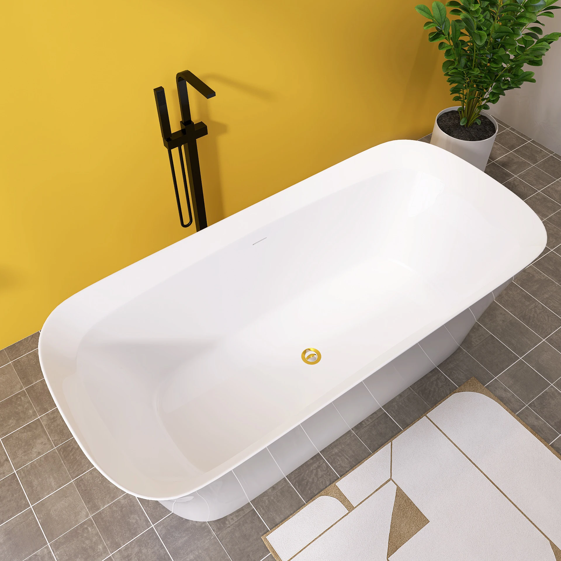 67" Acrylic Free Standing Tub - Classic Oval Shape Soaking Tub, Adjustable Freestanding Bathtub with Integrated Slotted Overflow 5