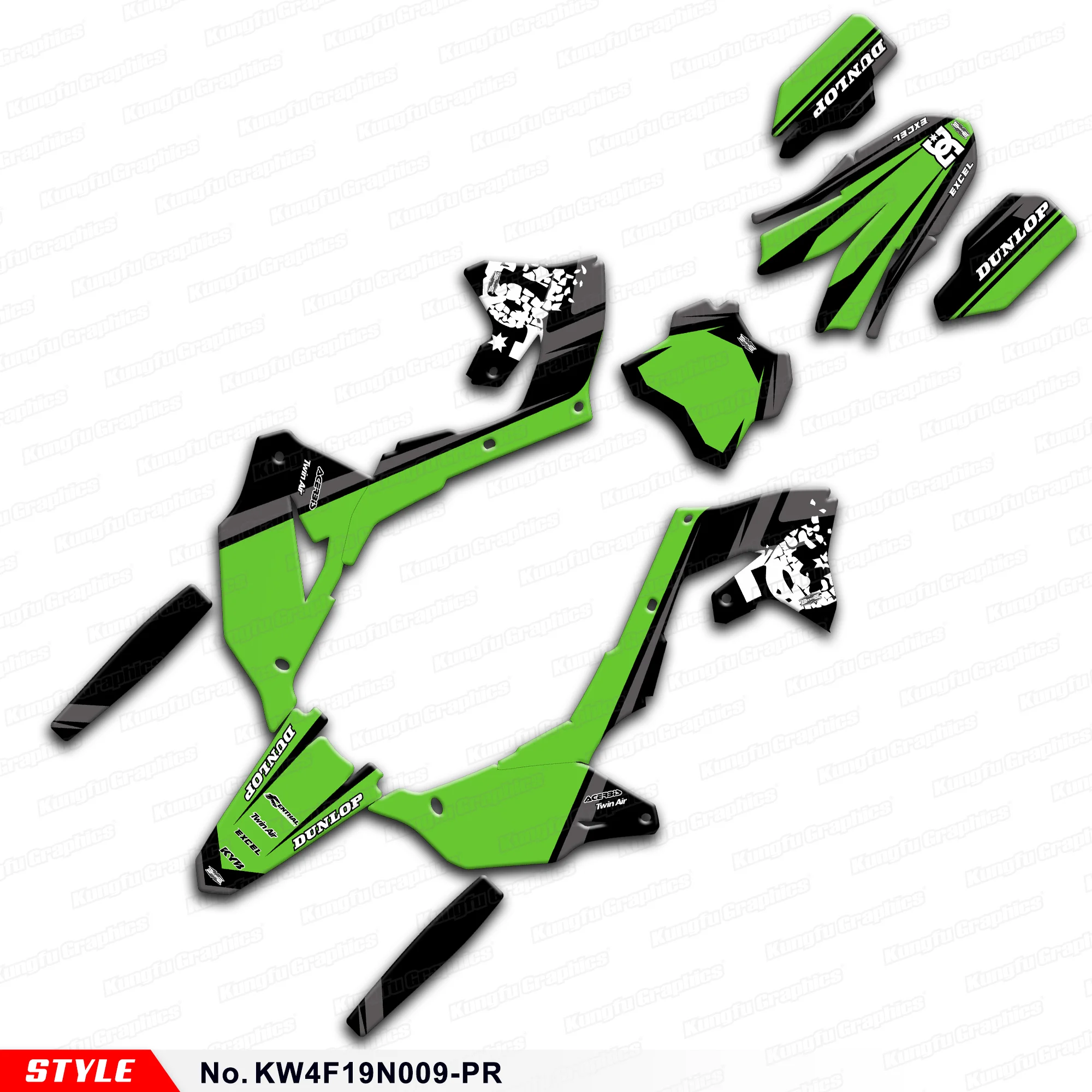 

Гоночный Графический набор клейких наклеек для Kawasaki KX450F KX450X KX250F KX250X 2019 2020 2021 2022 2023, фотография