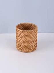 Stylish Waterproof Rattan Pen Holder - Durable Desk Organizer for School and Office Supplies (Round bottom)