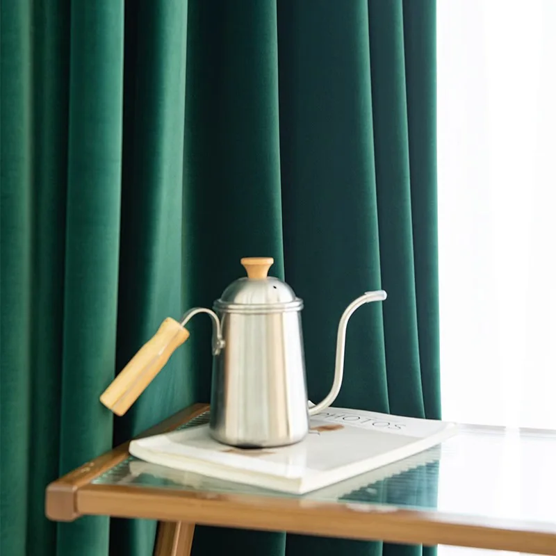 

Living Room Decoration Curtain Modern Luxury Dark Green French Minimalism Bedroom Window Blackout Solid Color Custom Curtains