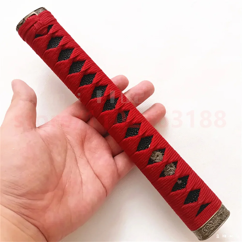 26cm Tsuka Katana Handle Alloy Fuchi Kashira Menuki Apply To Japan Samurai Sword Fittings New Red Japanese Silk Ito Very Nice 4