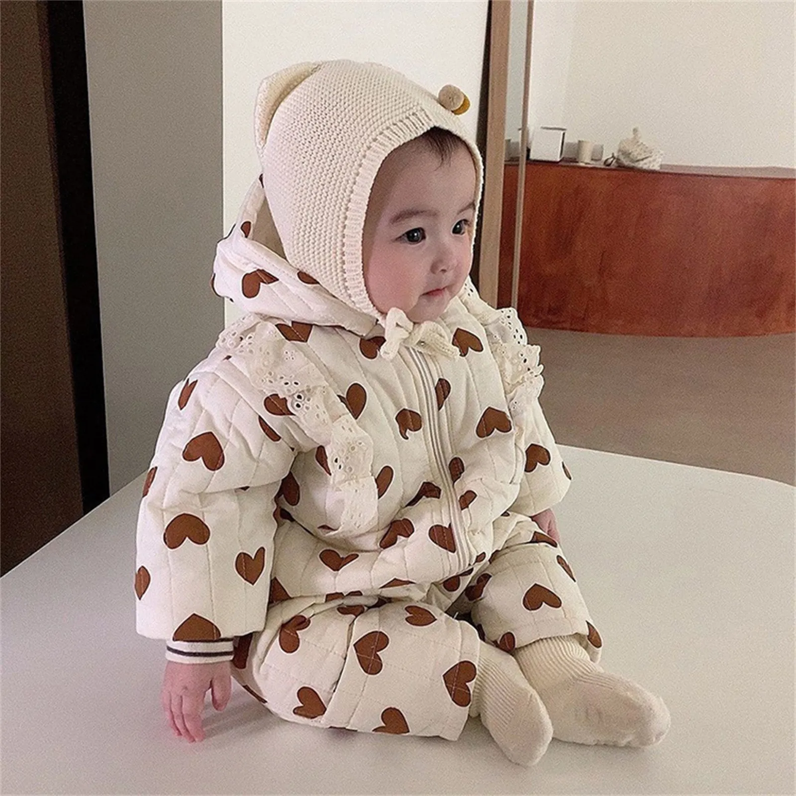 Newborn Infant Baby Girls Winter Warm Thick Plaid Cotton Long Sleeve Padded Romper Jumpsuit Clothes Coat Toddler Girls Coats