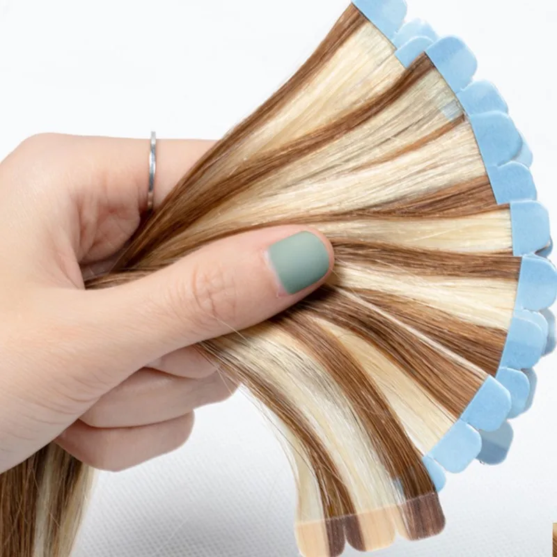 

P18-60 Blonde Mini Tape in Hair Extensions Human Hair Natural Hair Extentions 3x0.8cm Tape Weft Tape Ins 10pcs/pack Add Volume