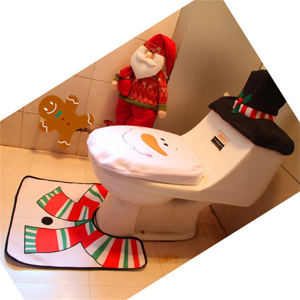 Christmas Toilet Seat Cover Funny 3D Santa Toilet Seat Cover Set Creative Bathroom Mat for Home New Year Navidad Gift Decor 2024