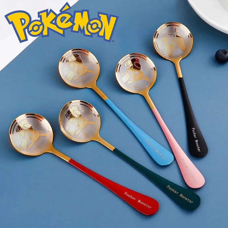 

Pokemon Pikachu Stainless Steel Spoon Anime Figures Coffee Milk Spoons Kawaii Soup Ladle Party Accessories Children Gifts Toys