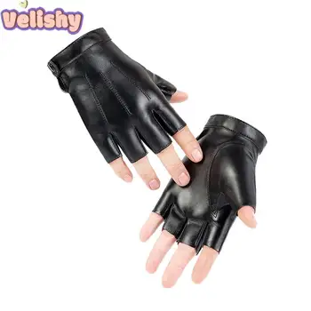 Fingerless Men Gloves PU Leather Motor Punk Gloves Male Mittens Black Half Finger Outdoor Tactical Mens Leather Driving Gloves 3