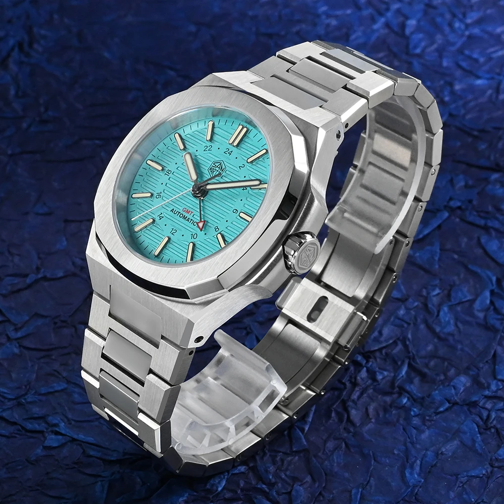 

San Martin Mens Watch New 43mm GMT Classic Business Luxury Automatic Mechanical Watches for Men Sapphire 10Bar BGW-9 Luminous