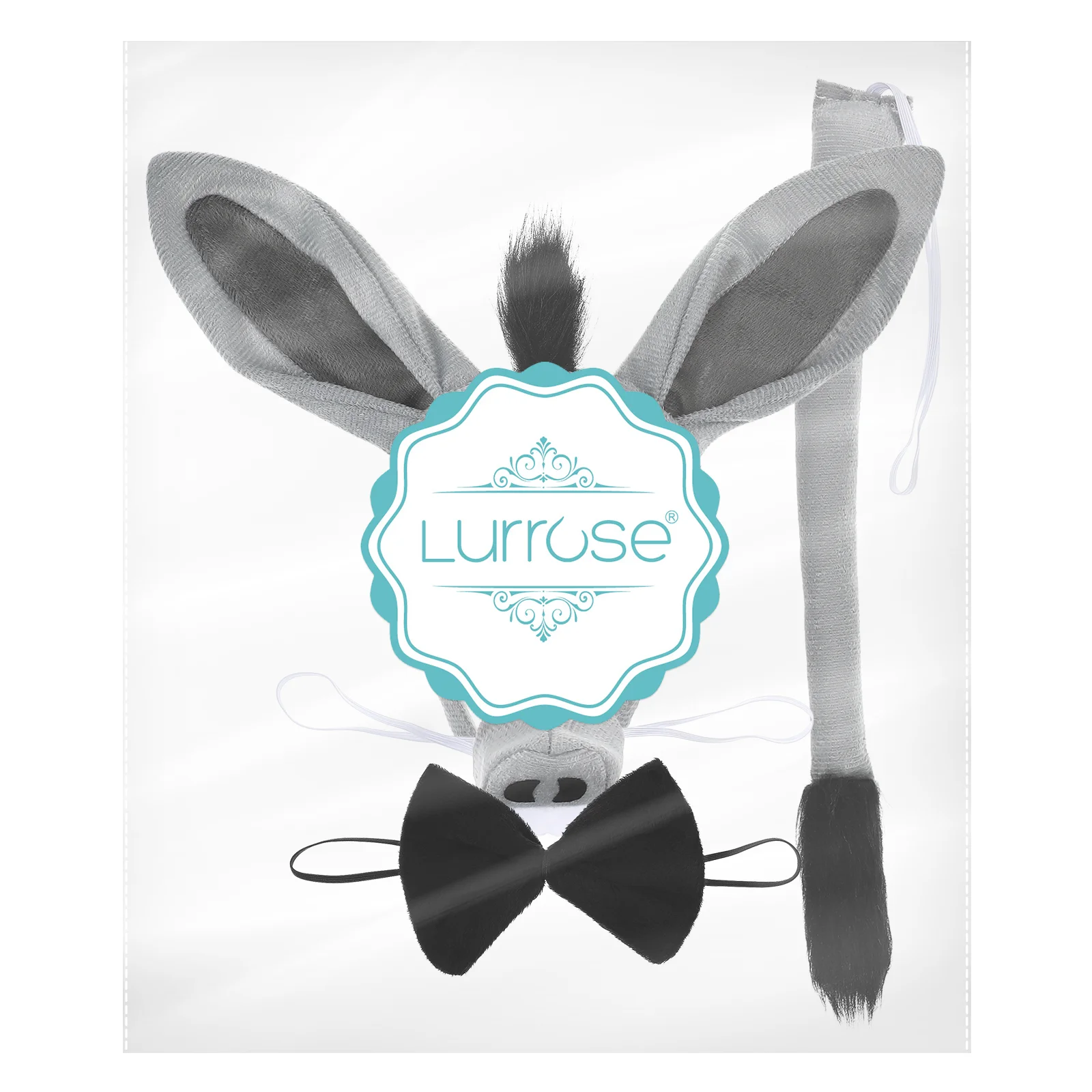 1 Set of Donkey Costume Props Including Donkey Ear Headband Tail Bowtie and Nose Decor 6