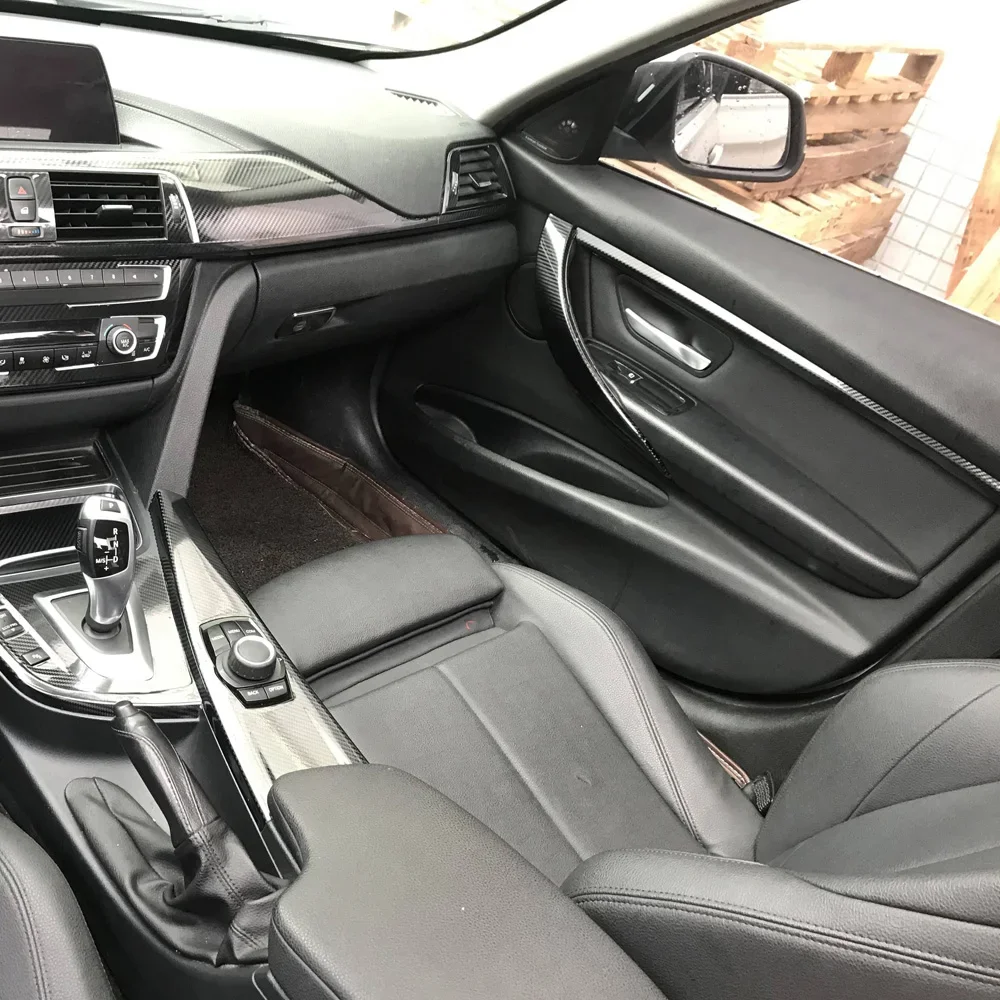 BMW 3 시리즈 F30 2013-2019용 카본 파이버 자동차 필름 인테리어 스티커 센터 콘솔 기어 대시보드 에어 도어 핸들 리프트 패널