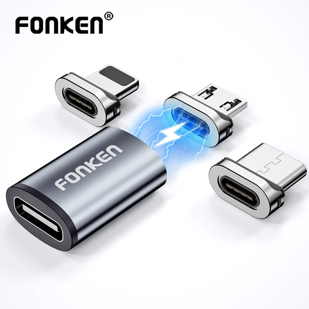 Fonken Magnetic Cable Connector Mobile Phone Cable Adapter Micro USB Magnetic Tips Magnet Charger Plug Type C Magnetic Adapter