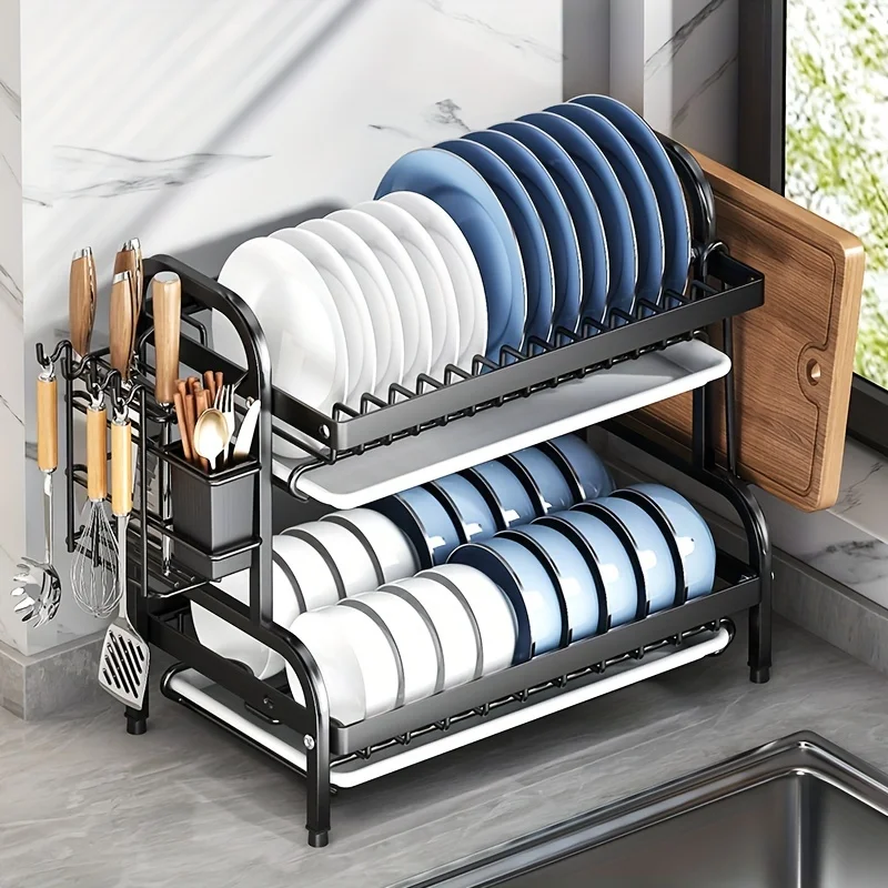 Rust-Proof Space-Saving 2-Tier Compact Dish Drying Rack Drainer