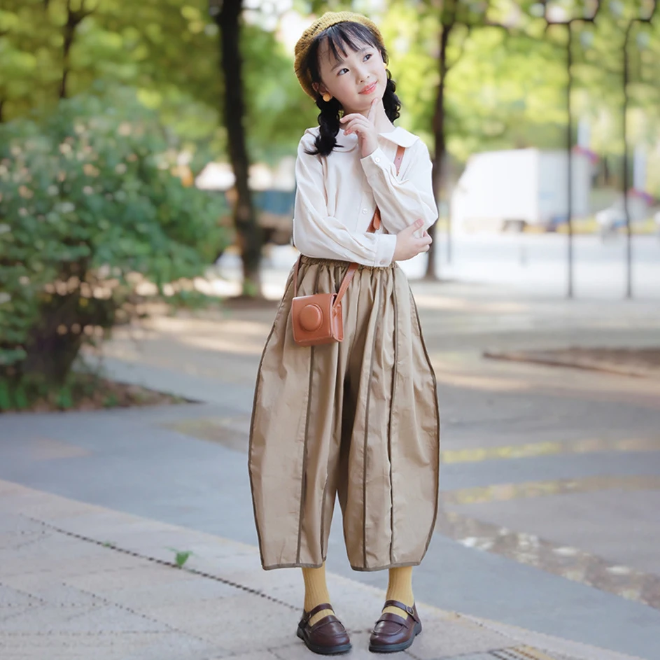 

Girls Clothing Set 2023 Spring Summer New O-Neck Top And Casual Loose Harem Cropped Pants Korean Two Piece Outfits For 6-14Yrs