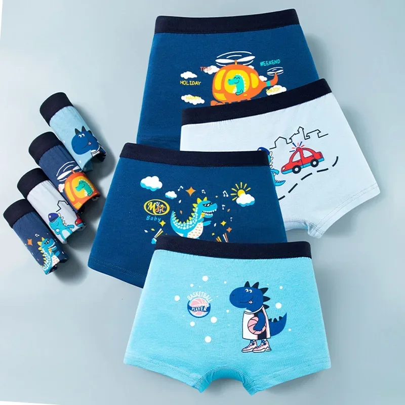 Boys Antibacterial Panties 1-5Y Young Children Cotton Underwears Soft Kids Thin Breathable Briefs Baby Boy Dinosaur Print Briefs