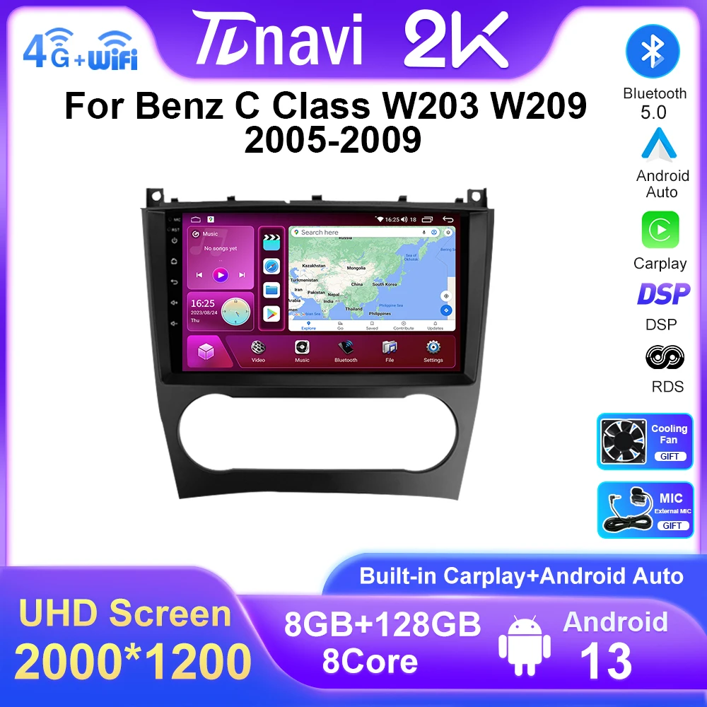 

Android Auto Radio for Mercedes Benz C klasa W203 2005-2009 C200 Wireless CarPlay Car Multimedia Player GPS autoradio WIFI 5G