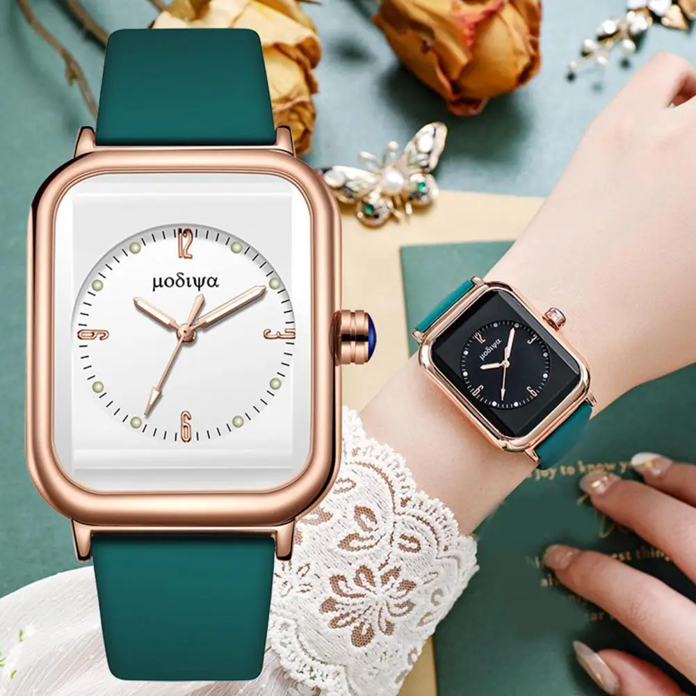 

Lady Watch Exquisite Square Dial Quartz Watch with Silicone Strap Night Light High Accuracy Timepiece for Sweet Wristwatch Fans