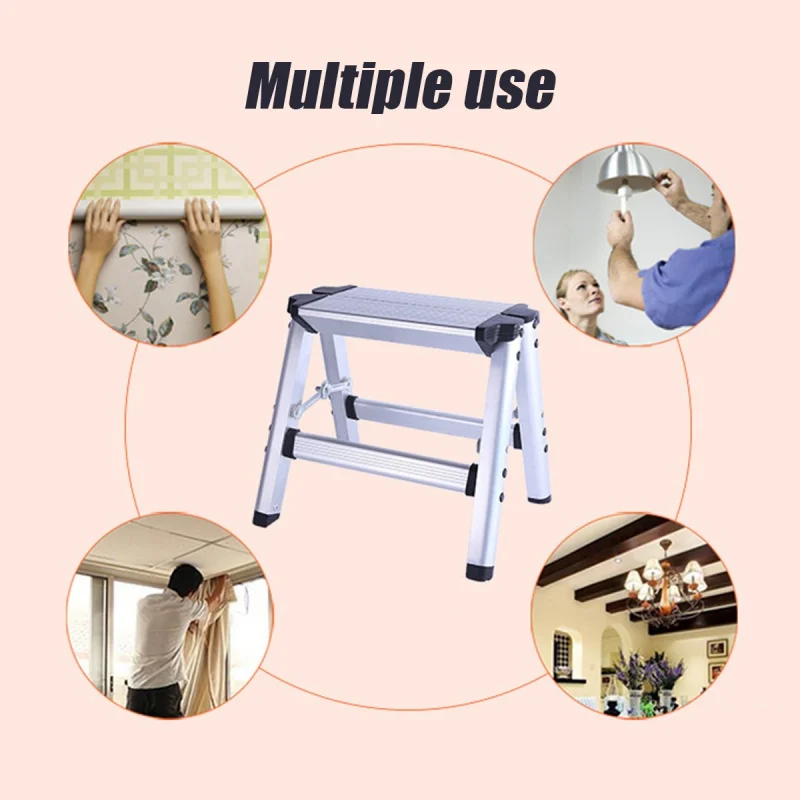 Scala Pieghevole Per Interni Piattaforma In Alluminio Scala Portautensili A 2 Gradini Carico Massimo 150Kg Sicurezza Antiscivolo A Doppia Faccia Con S