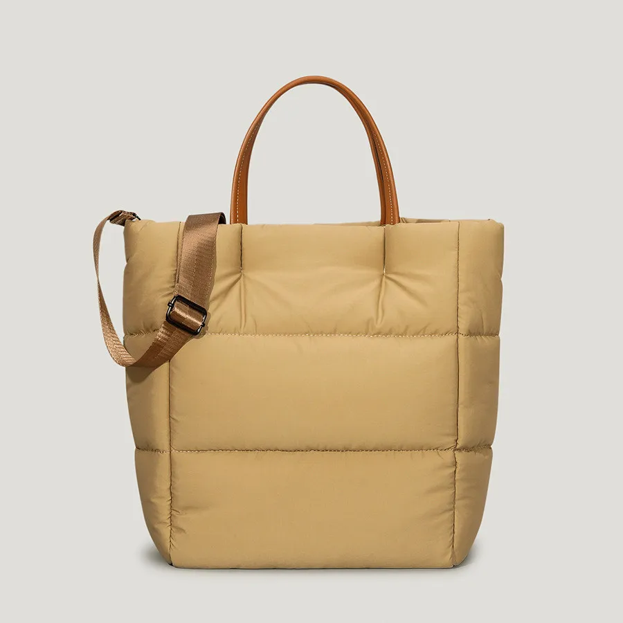 High-end Down Big Ladies Hand Bags Winter Contrast Color Retro Cloud Down Large Shoulder Bag Women Space Padded Jacket Totes