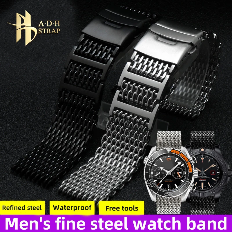 Catena Dell'Orologio In Acciaio Inossidabile Di Alta Qualità Per Omega Seamaster Seiko Breitling Iwc Cool Shark Net Steel Belt Watch Band 20 22 24Mm