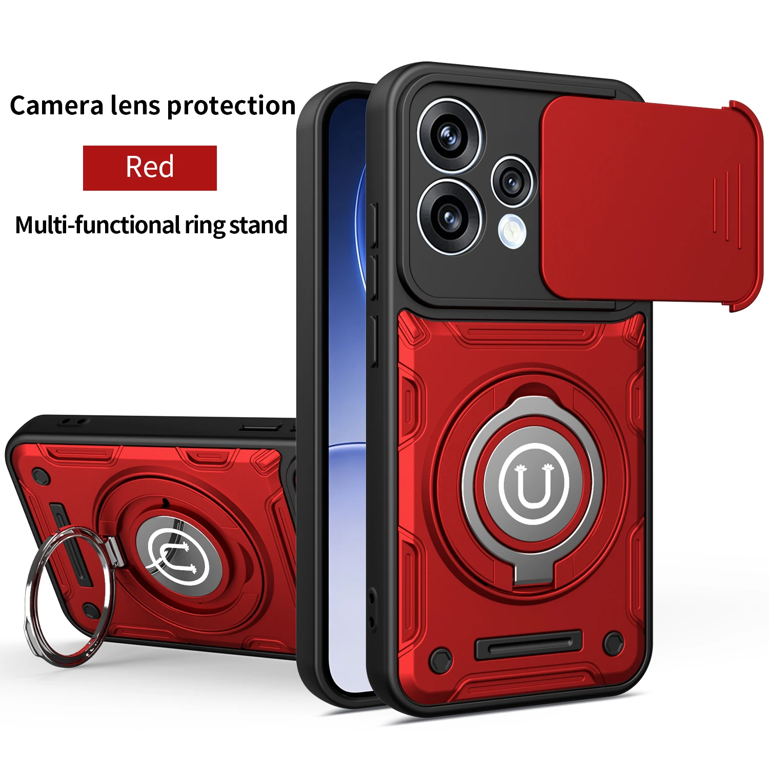Shockproof Bracket Case with Magnetic Cover and Lens Protection