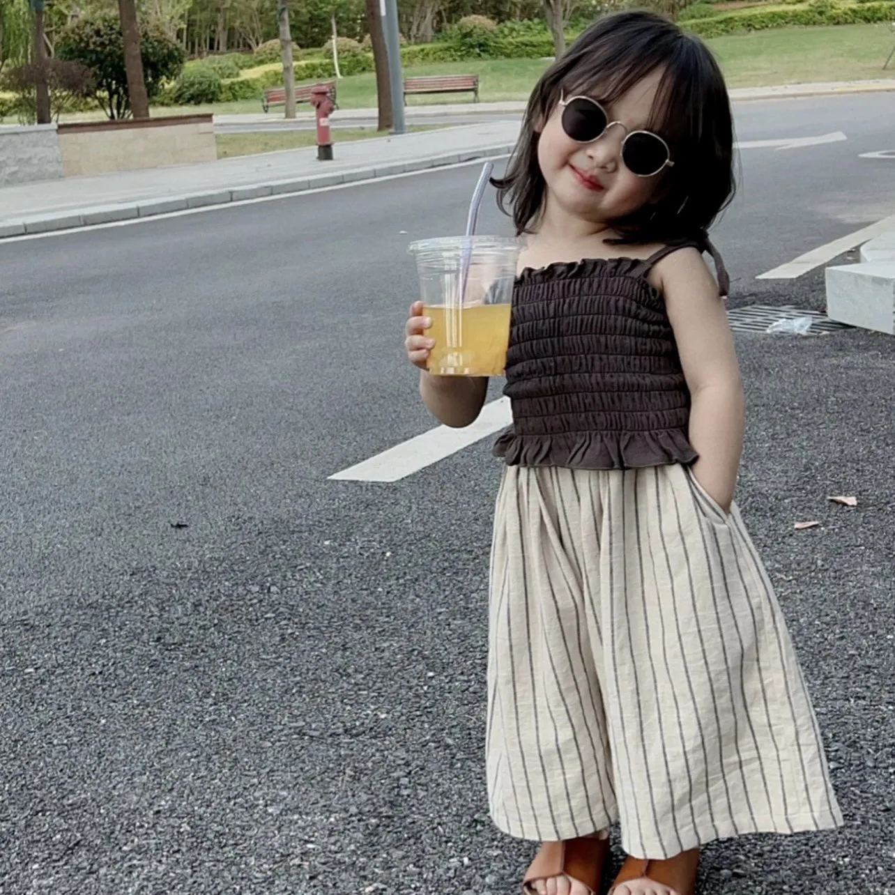Girl Pants 2024 Summer New Korean Style Children Clothing Baby Fashion Loose Linen Wide-leg Trouser Baby Girl Wide-leg Pant