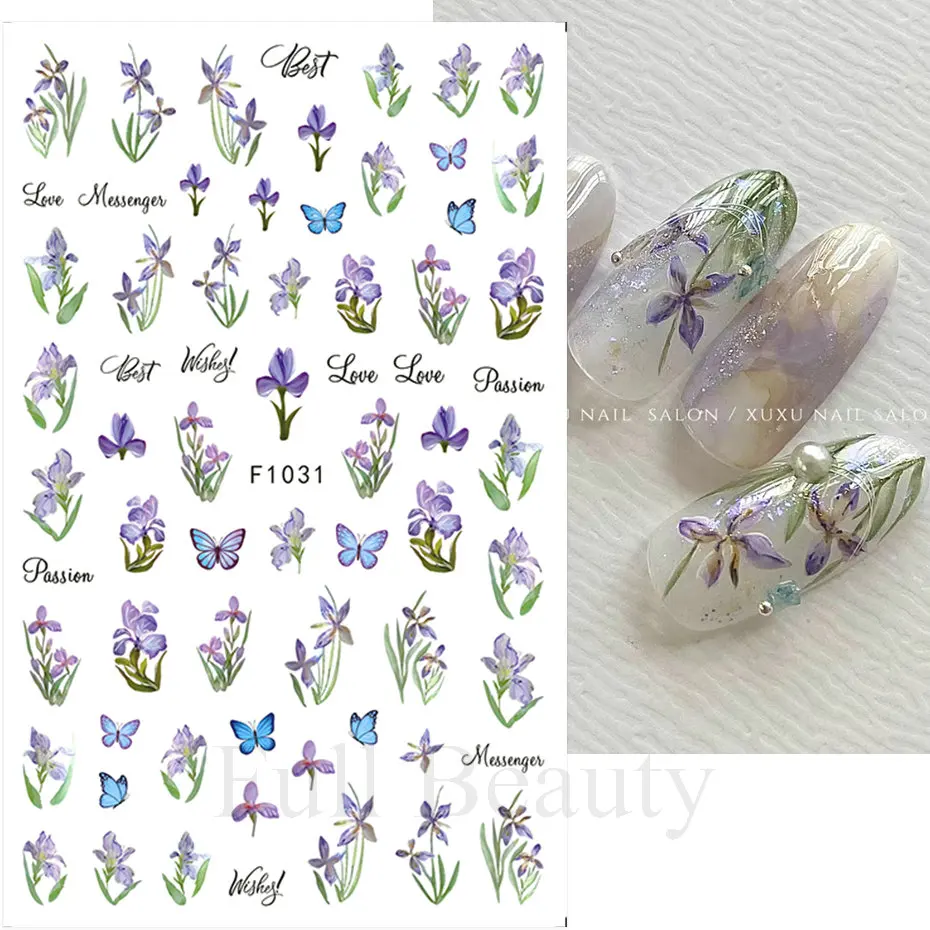 3D Lace Flowers Nail Stickers Purple Blossom Floral Butterfly Summer Nail Art Decals Decorations Adhesive Slider Tattoo Manicure nail stickers nail art decoration nail decals flower stickers