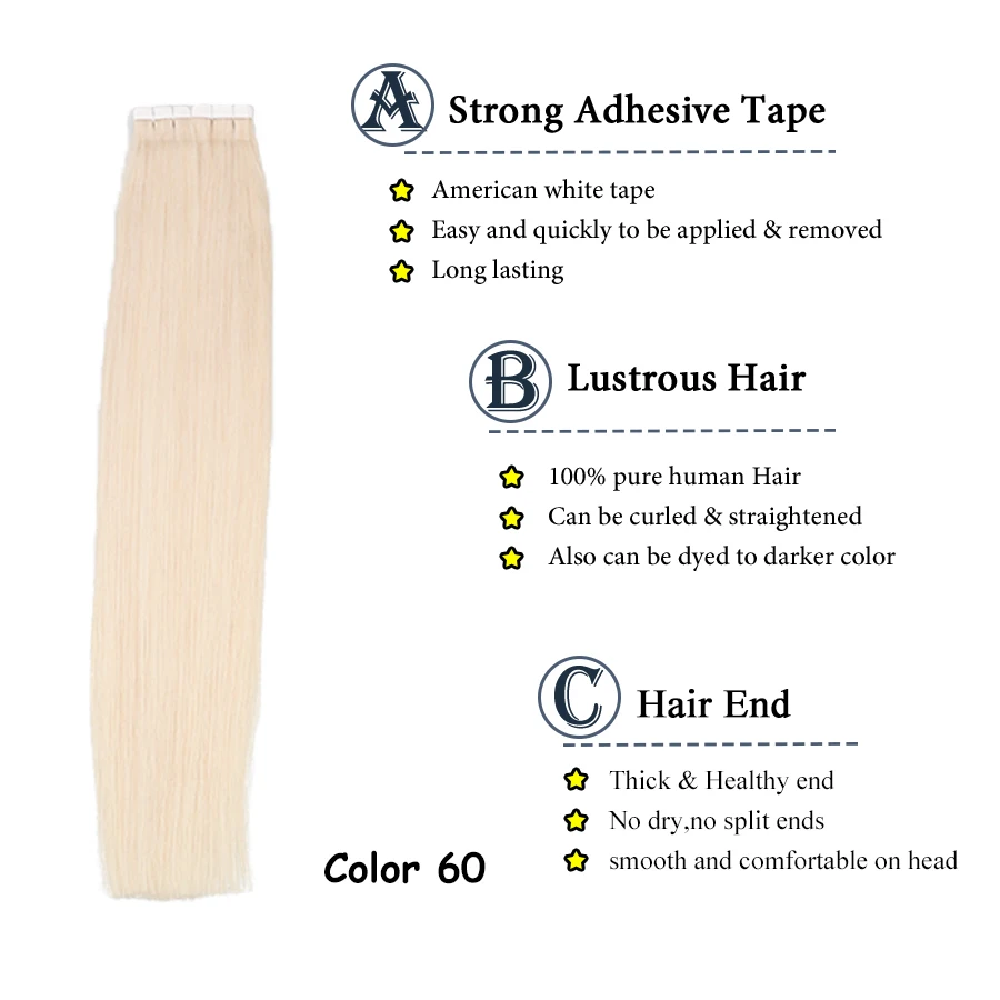 Human Hair Extensions 20/40pcs Russian Hair Tape in For Woman Machine Made Remy