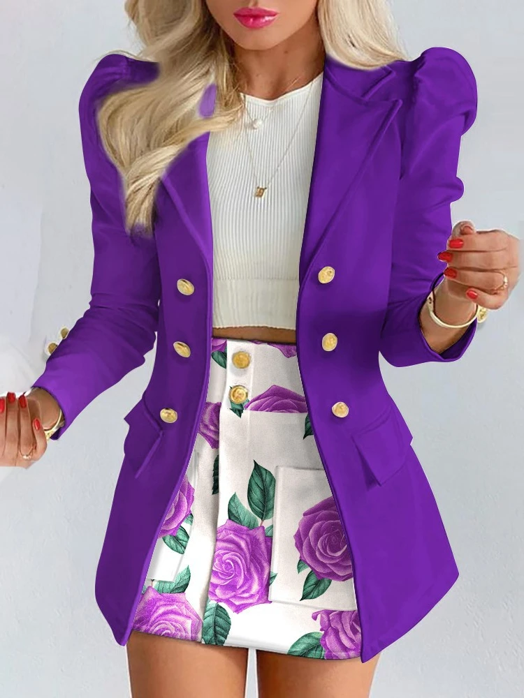 

Spring Long Sleeved Solid Color Jacket with Skirt Printed Elegant Temperament Two-piece Suit Trailer Women's Suit Half Skirt