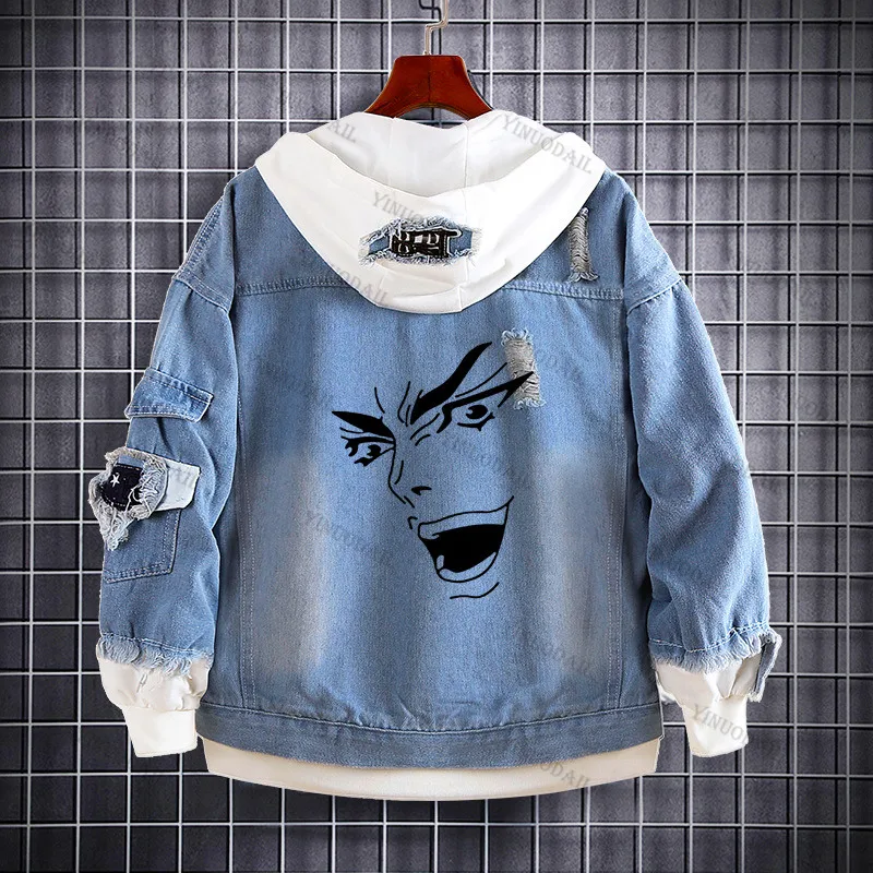 thumbnail image 1 of JoJo's Bizarre Adventure Chaquetas vaqueras Anime Fifures Hole Coat Sudaderas Para Hombres Jean Cosplay disfraces regalos de navidad, 1 of 5